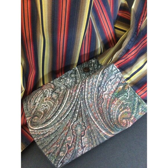 Jack Liyson Mens Button Up Shirt Striped Long Sleeve Contrast Flip Cuffs XL - Picture 3 of 8